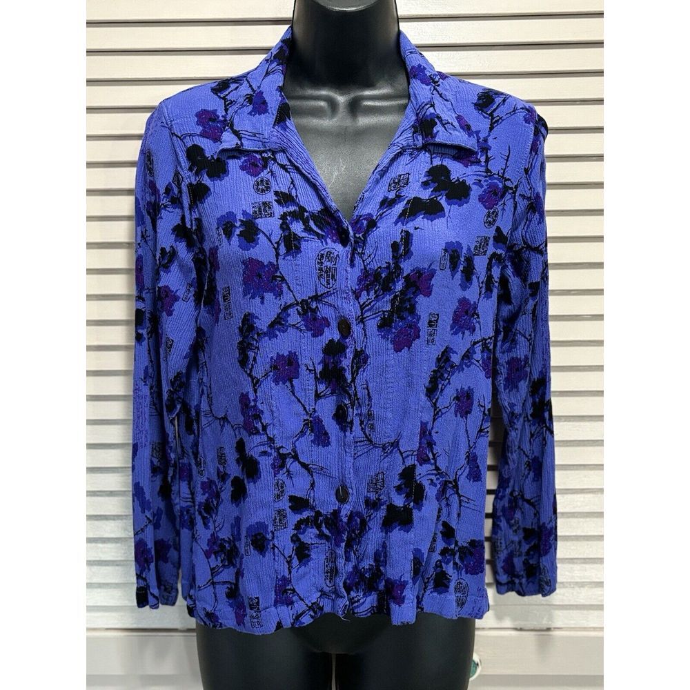 No Tag‎ Purple/Black Floral Long Sleeve Button Blouse Size See Measurements